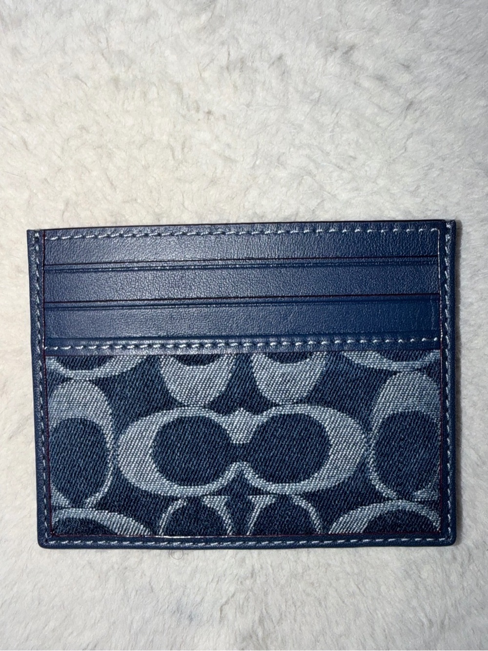 Coach Slim Id Card Case Signature Canvas CW366 Blue Denim Leather Wallet Unisex
